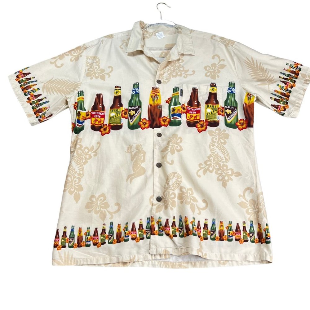 Palmwave Hawaii Shirt Mens XL Button Front North Shore Beach Brew Bottle